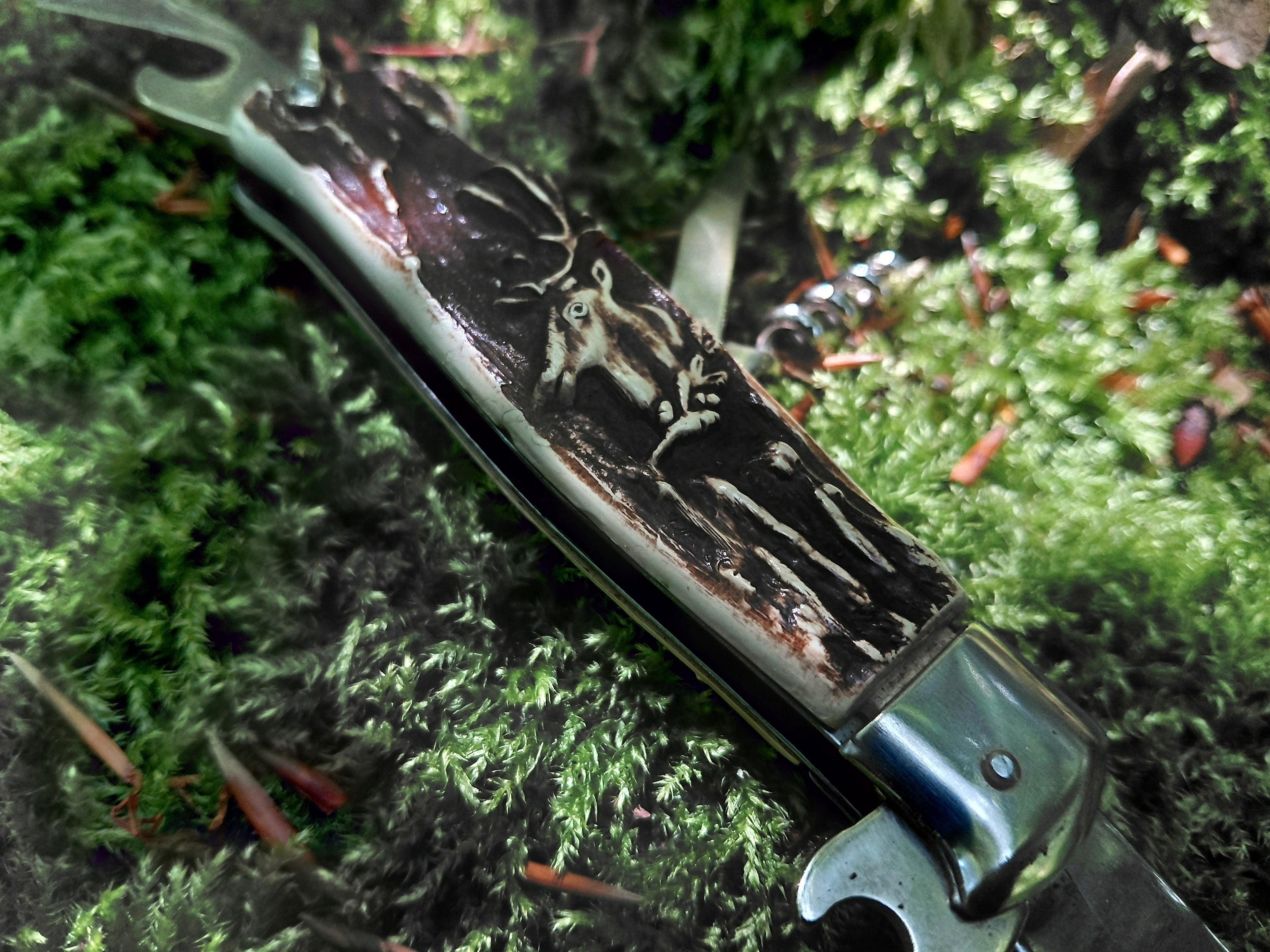 Vintage Jagtlommekniv – Med Udskåret Hjortehåndtag