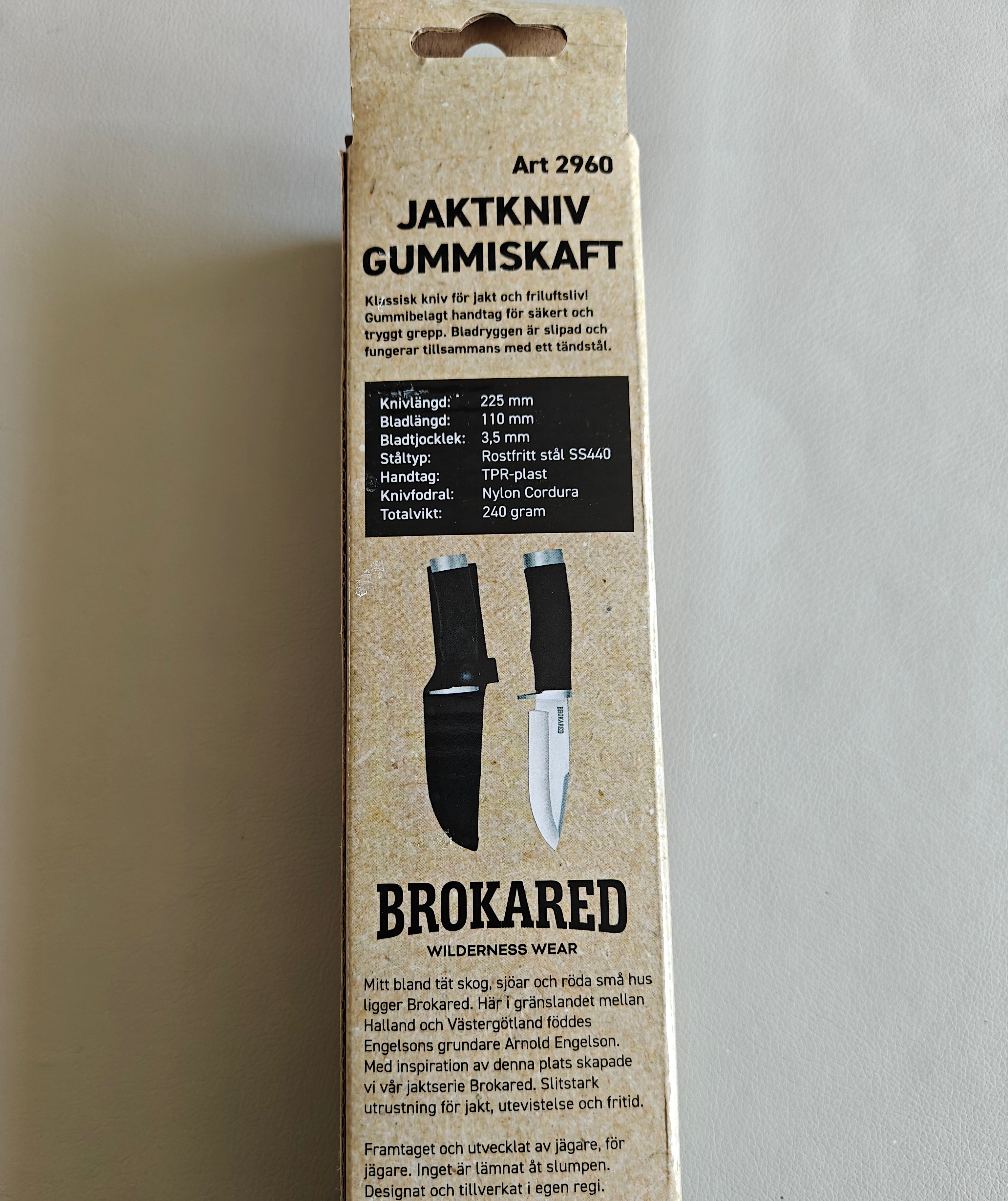 Brokared Jagtkniv m. Gummiskaft.